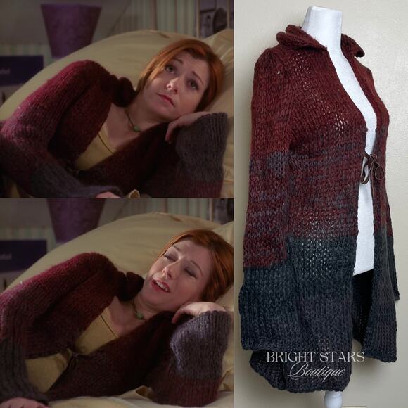 Rare Vintage Knit Ombre Duster Cardi ASO Willow Rosenberg BtVS Red Black - Picture 3 of 11